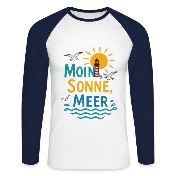 Moin, Sonne, Meer - Unisex Baseballshirt langarm - Weiß/Navy - Vorne - Nik (191cm)