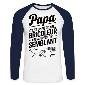 Belle idée cadeau design pour papa bricoleur - T-shirt baseball manches longues Homme - blanc/marine - Devant - Nik (191cm)