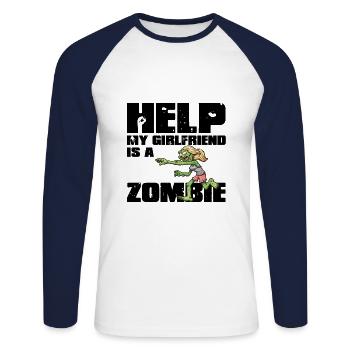 My Girlfriend is a zombie black - Unisex Long Sleeve Baseball T-Shirt - white/navy - Front - Nik (191cm)