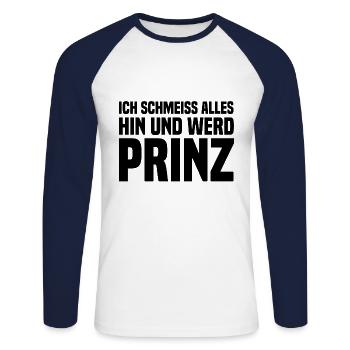 Je jette tout et deviens prince noir - T-shirt baseball manches longues Homme - blanc/marine - Devant - Nik (191cm)