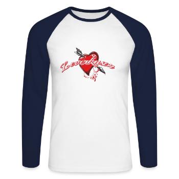 Leverkusen - T-shirt baseball manches longues Homme - blanc/marine - Devant - Nik (191cm)