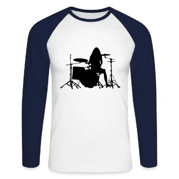 Schlagzeug Musiker - Unisex Baseballshirt langarm - Weiß/Navy - Vorne - Nik (191cm)