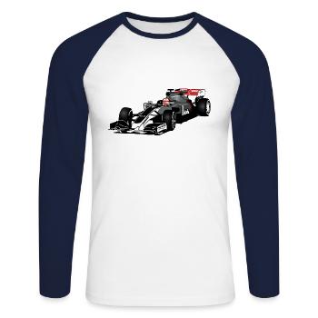 Racecar - Racing car - Rennauto - Unisex Baseballshirt langarm - Weiß/Navy - Vorne - Nik (191cm)