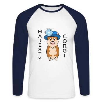 Majesty Corgi - Unisex Long Sleeve Baseball T-Shirt - white/navy - Front - Nik (191cm)