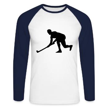 feldhockey - Unisex Baseballshirt langarm - Weiß/Navy - Vorne - Nik (191cm)