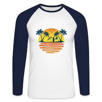 Palmen Sommer Sonne Meer und Strand - Unisex Baseballshirt langarm - Weiß/Navy - Vorne - Nik (191cm)