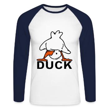 Ducking Duck (3 colors) - T-shirt baseball manches longues Homme - blanc/marine - Devant - Nik (191cm)