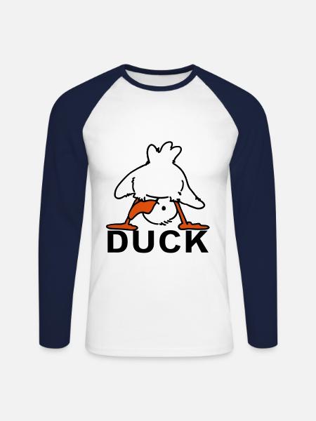 Ducking Duck (3 colors) - Unisex Long Sleeve Baseball T-Shirt - white/navy