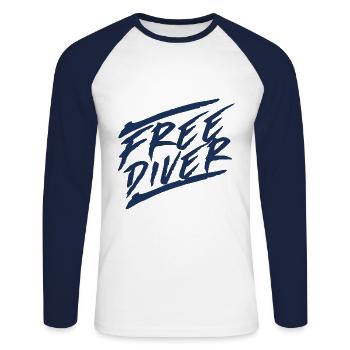 Je suis Apnéiste Apnée Plongée en apnée Apnée Apnée - T-shirt baseball manches longues Homme - blanc/marine - Devant - Nik (191cm)