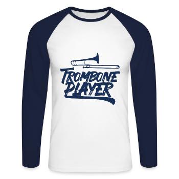 Posaune Spieler Musiker Posaunist - Unisex Baseballshirt langarm - Weiß/Navy - Vorne - Nik (191cm)