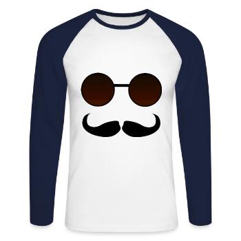 Hispter Moustache et Google - T-shirt baseball manches longues Homme - blanc/marine - Devant - Nik (191cm)