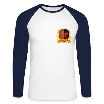 PLAISIR INFINI Phénix Royal en couleur or (1) - T-shirt baseball manches longues Homme - blanc/marine - Devant - Nik (191cm)