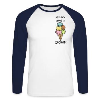 Eiswaffel mit Spruch - Unisex Baseballshirt langarm - Weiß/Navy - Vorne - Nik (191cm)