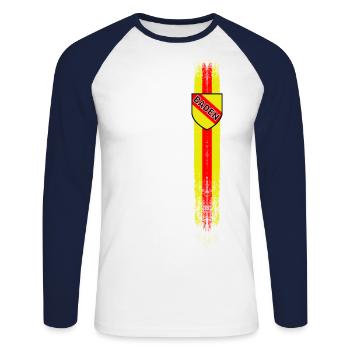 Baden Streifen vintage - Unisex Baseballshirt langarm - Weiß/Navy - Vorne - Nik (191cm)