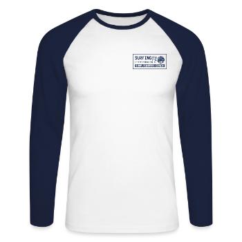 Surfing is more important than that! (Tag) - T-shirt baseball manches longues Homme - blanc/marine - Devant - Nik (191cm)