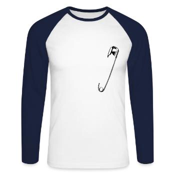 Épingle de sûreté - T-shirt baseball manches longues Homme - blanc/marine - Devant - Nik (191cm)