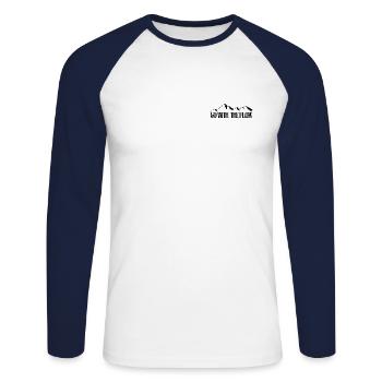 Go with the Flow - Berge - Wandern - Bergsport - Unisex Baseballshirt langarm - Weiß/Navy - Vorne - Nik (191cm)