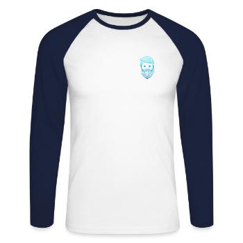Logo RobyTec - T-shirt baseball manches longues Homme - blanc/marine - Devant - Nik (191cm)