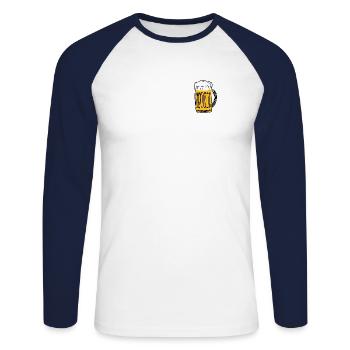 Bier Illustration Minimalistisch Sticker - Unisex Baseballshirt langarm - Weiß/Navy - Vorne - Nik (191cm)