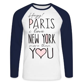 Paris - Unisex Baseballshirt langarm - Weiß/Navy - Vorne - Nik (191cm)