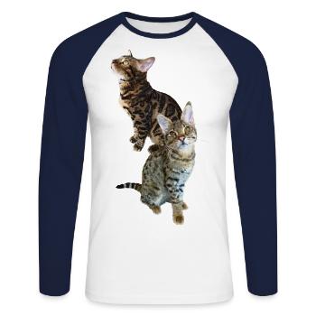 Tabby - T-shirt baseball manches longues Homme - blanc/marine - Devant - Nik (191cm)