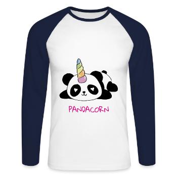 Pandacorn, Panda, Einhorn, Unicorn, Geschenk Idee - Unisex Baseballshirt langarm - Weiß/Navy - Vorne - Nik (191cm)