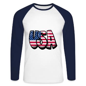 Conception d'Amérique USA avec drapeau - T-shirt baseball manches longues Homme - blanc/marine - Devant - Nik (191cm)