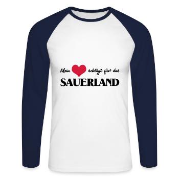 mon coeur bat pour le Sauerland - T-shirt baseball manches longues Homme - blanc/marine - Devant - Nik (191cm)