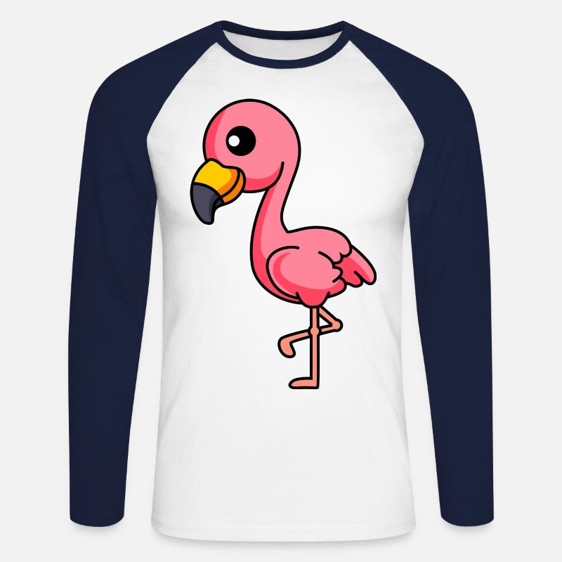 Flamingo Comic Tier - Unisex Baseballshirt langarm - Weiß/Navy
