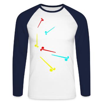 Feldhockey symbol Icon - Unisex Baseballshirt langarm - Weiß/Navy - Vorne - Nik (191cm)
