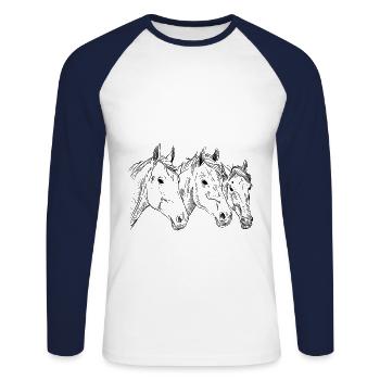 Hand-drawn horses heads, illustration, rider - Unisex Long Sleeve Baseball T-Shirt - white/navy - Front - Nik (191cm)