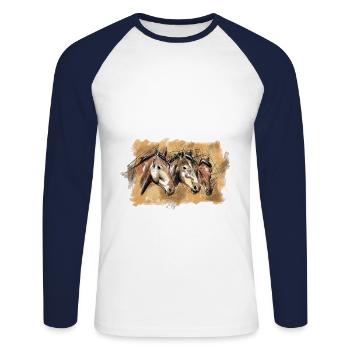 Hand-drawn horse heads, illustration, horses - Unisex Long Sleeve Baseball T-Shirt - white/navy - Front - Nik (191cm)