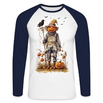 Épouvantail automnal Halloween esthétique - T-shirt baseball manches longues Homme - blanc/marine - Devant - Nik (191cm)