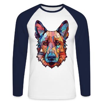 Belgian Shepherd Dog Breed Watercolor Illustration - Unisex Long Sleeve Baseball T-Shirt - white/navy - Front - Nik (191cm)