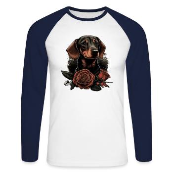 Art teckel - T-shirt baseball manches longues Homme - blanc/marine - Devant - Nik (191cm)