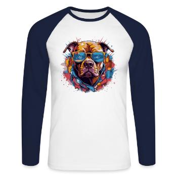 Großstadt American Staffordshire Terrier - Unisex Baseballshirt langarm - Weiß/Navy - Vorne - Nik (191cm)