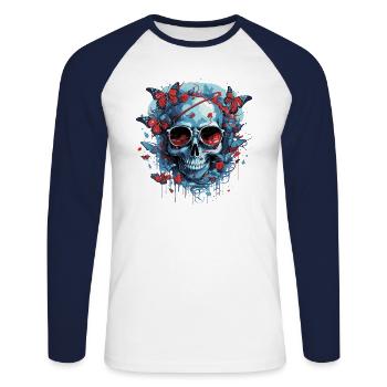 Drôle de zombie papillon - T-shirt baseball manches longues Homme - blanc/marine - Devant - Nik (191cm)