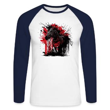 Zèbre effrayant - T-shirt baseball manches longues Homme - blanc/marine - Devant - Nik (191cm)