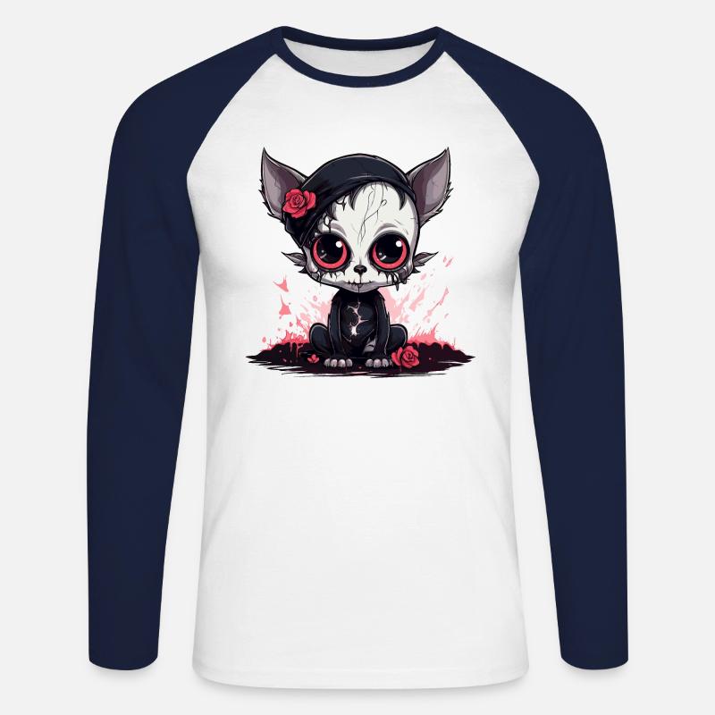 Niedliches Emo Gothic Kätzchen - Unisex Baseballshirt langarm - Weiß/Navy