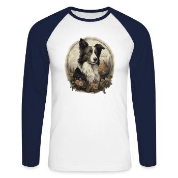 Border Collie Dog and Flowers - Unisex Long Sleeve Baseball T-Shirt - white/navy - Front - Nik (191cm)