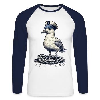 cool seagull with captain's hat - Unisex Long Sleeve Baseball T-Shirt - white/navy - Front - Nik (191cm)