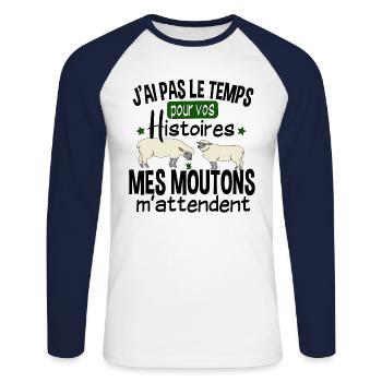 Mouton Moutons Brebis Fermier Berger Humour Noël - T-shirt baseball manches longues Homme - blanc/marine - Devant - Nik (191cm)