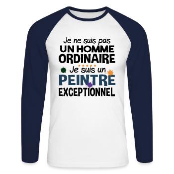 Peintre Peinture Artiste Humour Métier Cadeau - T-shirt baseball manches longues Homme - blanc/marine - Devant - Nik (191cm)