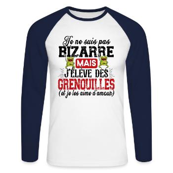 Grenouille Amphibien Cadeau Humour Étang Rainette - T-shirt baseball manches longues Homme - blanc/marine - Devant - Nik (191cm)