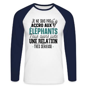 Éléphant Animal Cadeau Humour Safari Trompe Dumbo - T-shirt baseball manches longues Homme - blanc/marine - Devant - Nik (191cm)