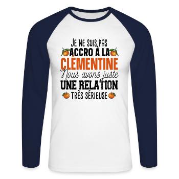 Clémentine Fruit Relation Cadeau Humour Orange - T-shirt baseball manches longues Homme - blanc/marine - Devant - Nik (191cm)