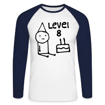 8th Birthday Party 8 Years Old Birthday Teens - T-shirt baseball manches longues Homme - blanc/marine - Devant - Nik (191cm)