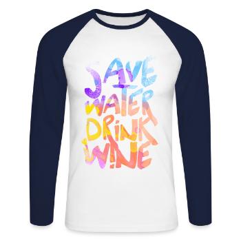 Spare water, drink wine - Unisex Long Sleeve Baseball T-Shirt - white/navy - Front - Nik (191cm)