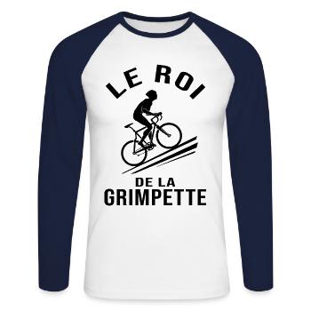 vélo le roi de la grimpette humour velo homme - T-shirt baseball manches longues Homme - blanc/marine - Devant - Nik (191cm)