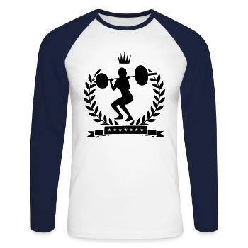 fille de remise en forme de levage - T-shirt baseball manches longues Homme - blanc/marine - Devant - Nik (191cm)